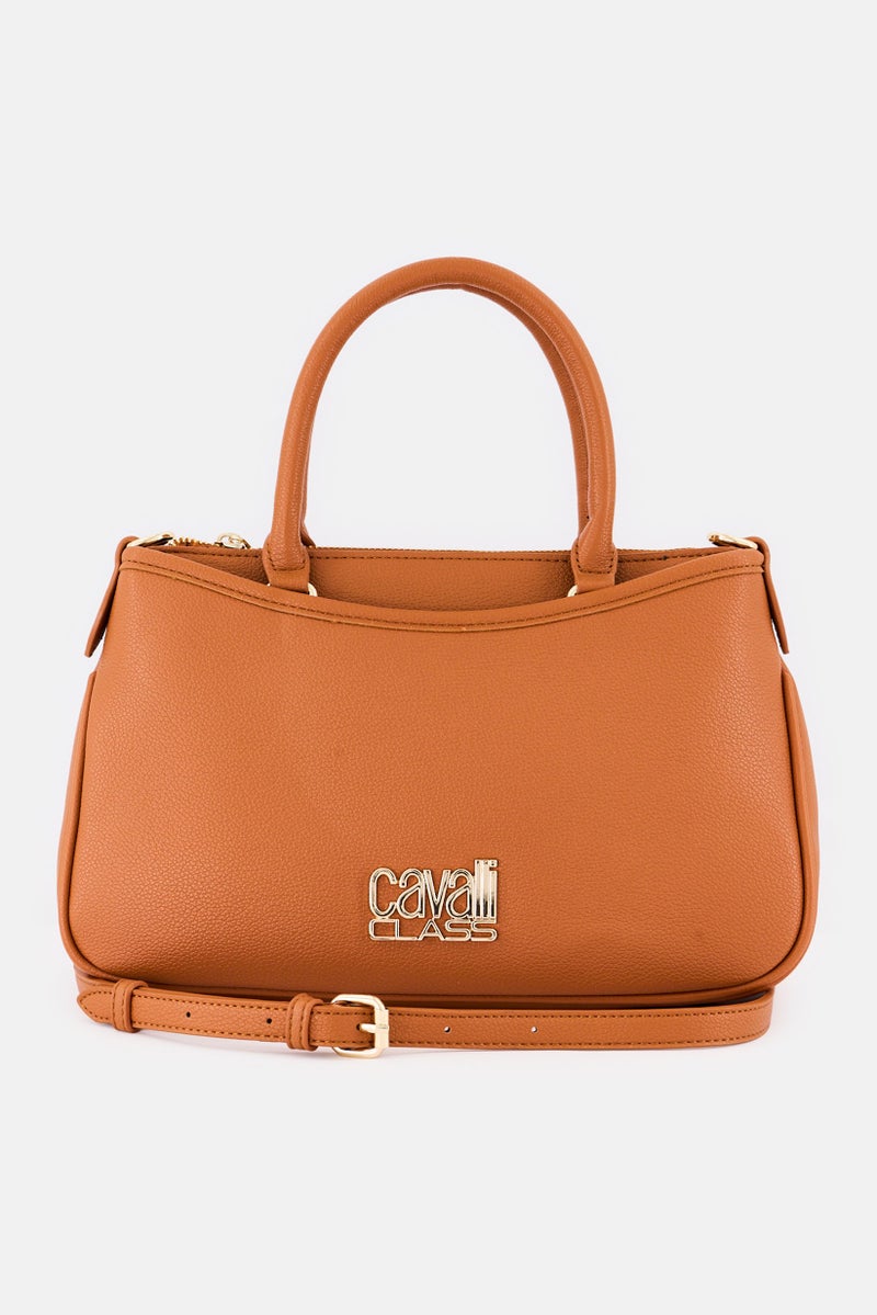 Cavalli Class Women Brand Logo Handbag, Caramel  - Image 1