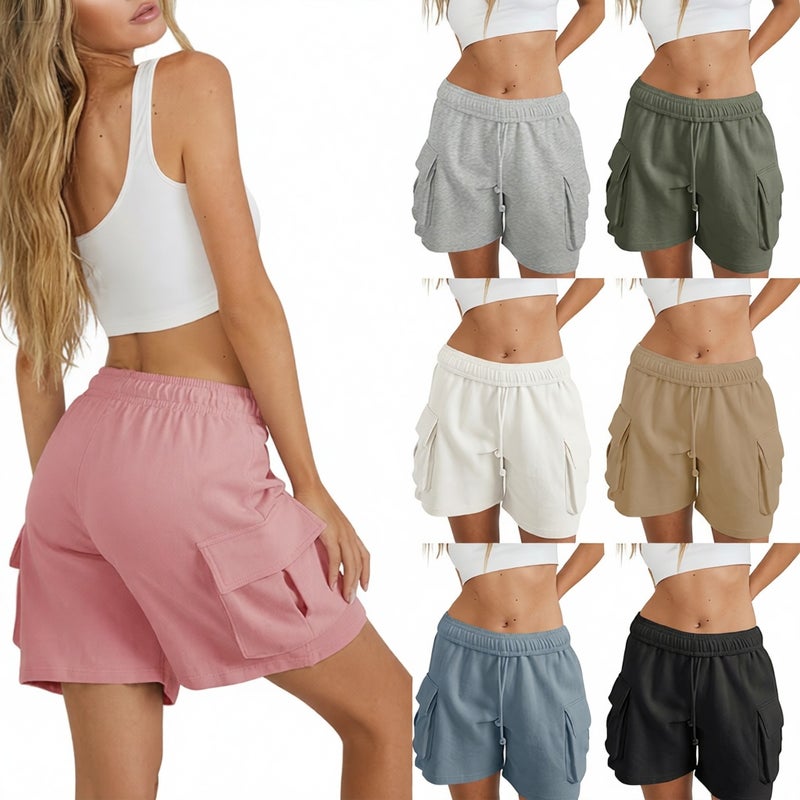 Men's Casual Elastic Waist Drawstring Cargo Shorts for Sports Running - Image 1