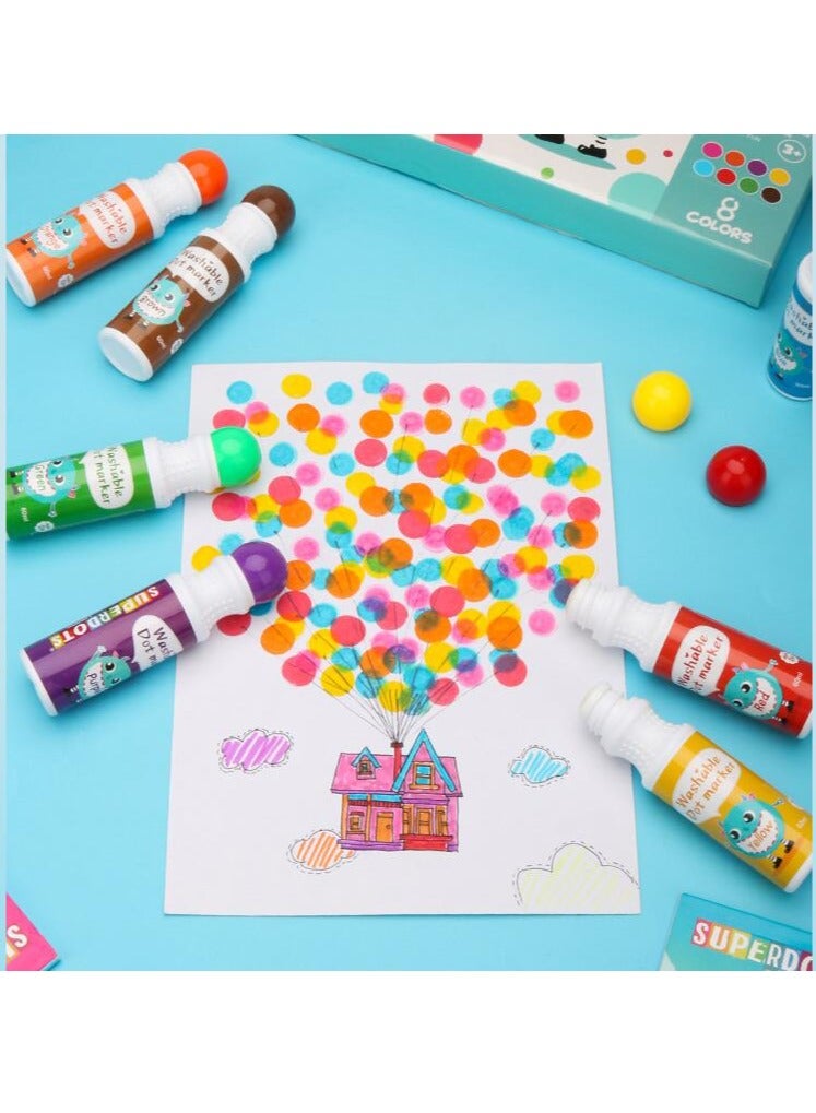 MIXDE Dot Markers Kit, 8 Colors Paint Marker (40 Ml, 1.41 Oz.) With A Blank 30 Pages Marker Pad, Water-Based Non-Toxic Bingo Daubers For Kids Children (3 Ages +), Dot Art Markers - Image 2