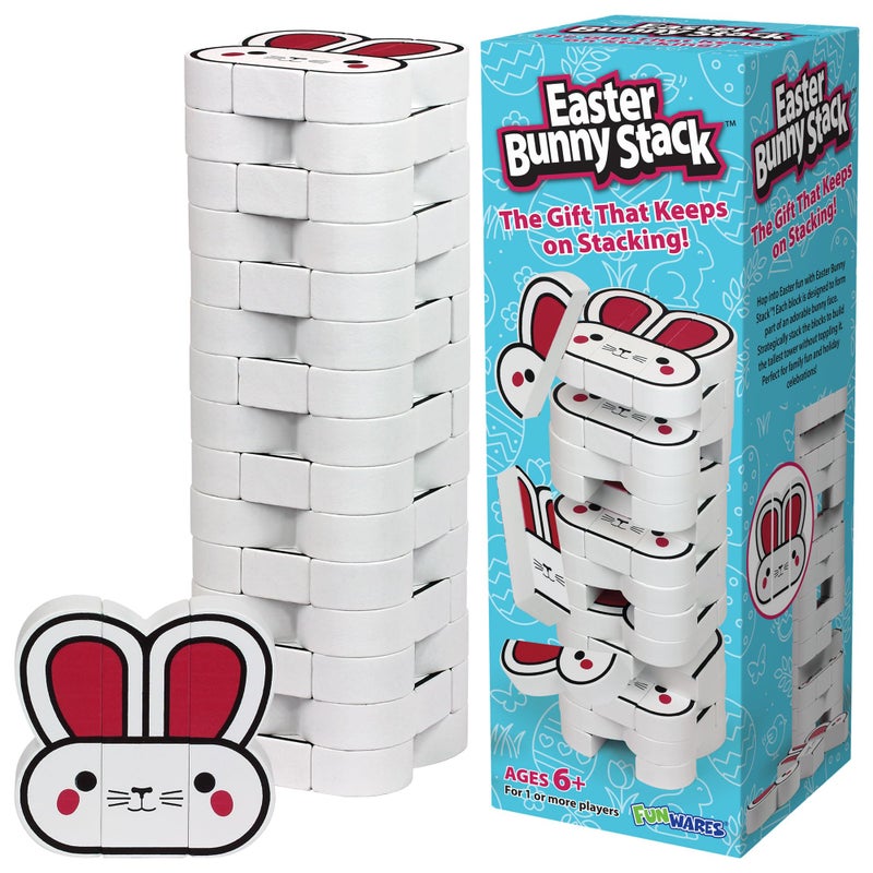 Funwares Easter Bunny Stack BunnyThemed Wooden Stacking Game for Kids Adults Fun Family Tower Game Indoor Outdoor Play Ages 6 Easter Basket Gift - Image 3