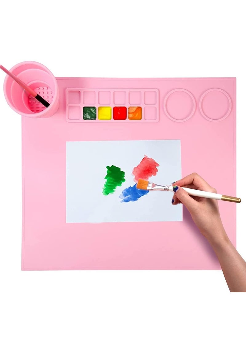 LAKHESHWAR LAKHESHWAR Large Silicone Art Mat with Cleaning Cup Multipurpose Silicone Craft Sheet for Painting Clay Resin Casting Flexible Crafting Mat and Children Art Painting Handmade Make Mold  - Image 1