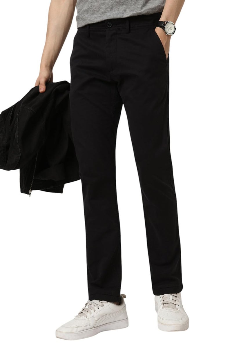 Peter England Men Black Solid Low Skinny Fit Trousers - Image 1