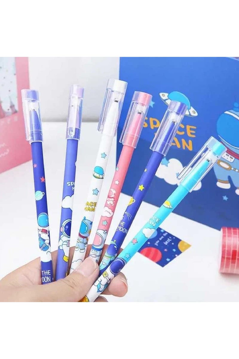 52-piece school supplies set (3D pencil case + 12 felt-tip pens + 12 wooden pens + 12 astronaut gel pens + 10 fluorescent colored pencils + 10-piece pencil case + eraser + sharpener + 15cm ruler + sticky notes + correction tape + 10-piece cartoon stamp pad) - Image 4