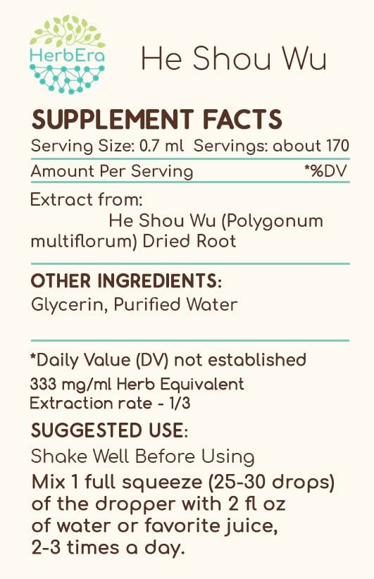 HerbEra He Shou Wu B120 Alcohol-Free Herbal Extract Tincture, Concentrated Liquid Drops Natural He Shou Wu (Polygonum multiflorum) (4 fl oz) - Image 3
