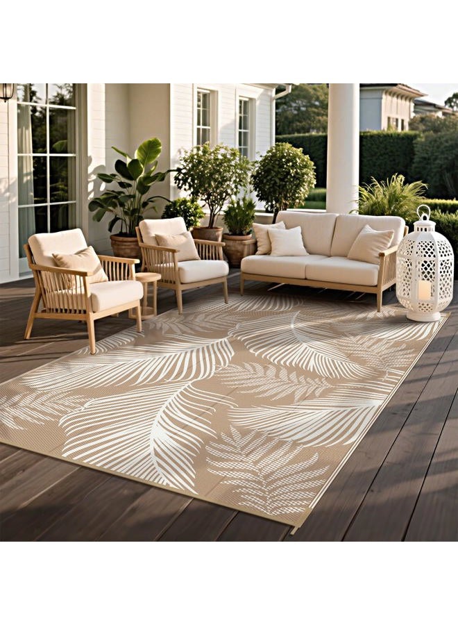 PAUWER Waterproof Outdoor Rug 5x8, Reversible Plastic Straw Patio Camping Rug, Indoor Outdoor RV Mat Carpet for Deck, Camper, Porch, Balcony, Backyard, Picnic, Leaf Brown - Image 4