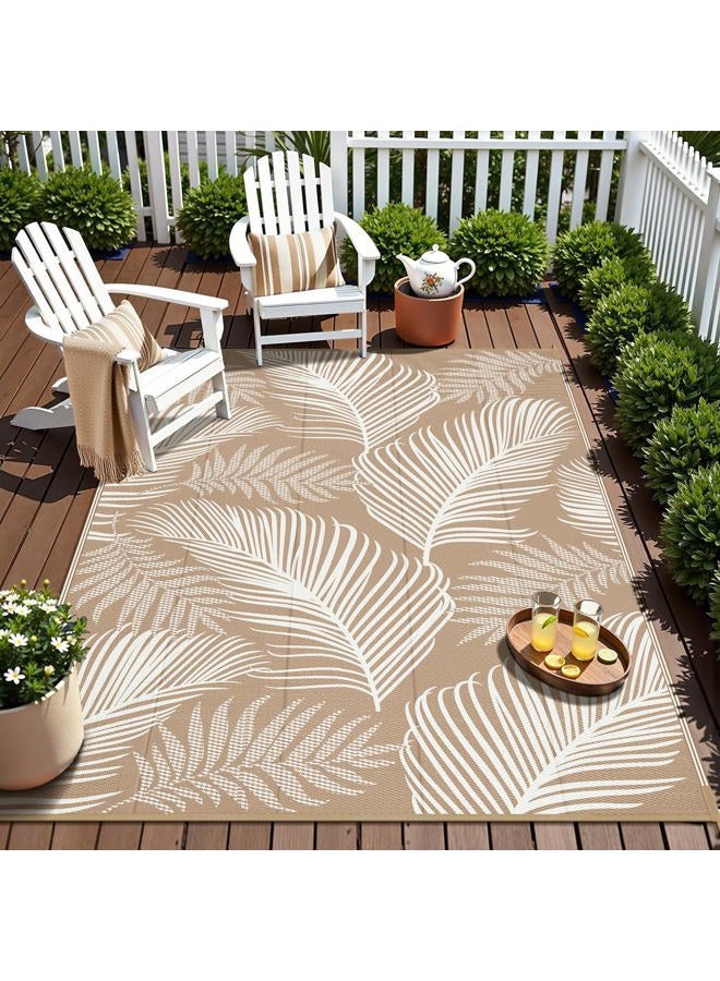 PAUWER Waterproof Outdoor Rug 5x8, Reversible Plastic Straw Patio Camping Rug, Indoor Outdoor RV Mat Carpet for Deck, Camper, Porch, Balcony, Backyard, Picnic, Leaf Brown - Image 5