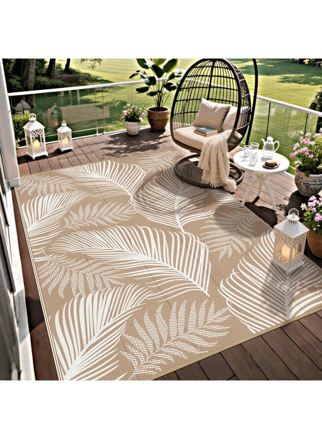 PAUWER Waterproof Outdoor Rug 5x8, Reversible Plastic Straw Patio Camping Rug, Indoor Outdoor RV Mat Carpet for Deck, Camper, Porch, Balcony, Backyard, Picnic, Leaf Brown - Image 1