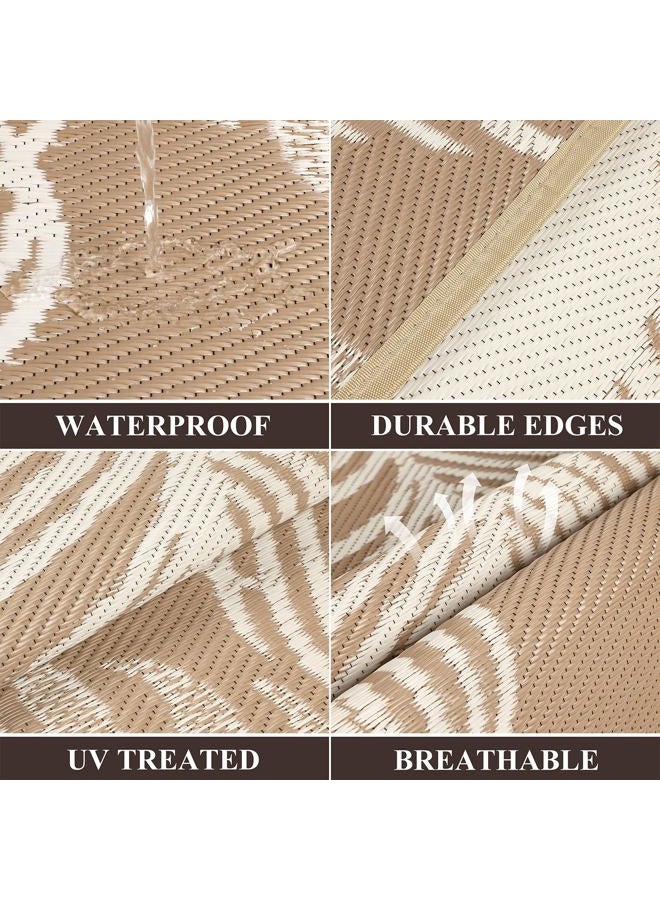 PAUWER Waterproof Outdoor Rug 5x8, Reversible Plastic Straw Patio Camping Rug, Indoor Outdoor RV Mat Carpet for Deck, Camper, Porch, Balcony, Backyard, Picnic, Leaf Brown - Image 2