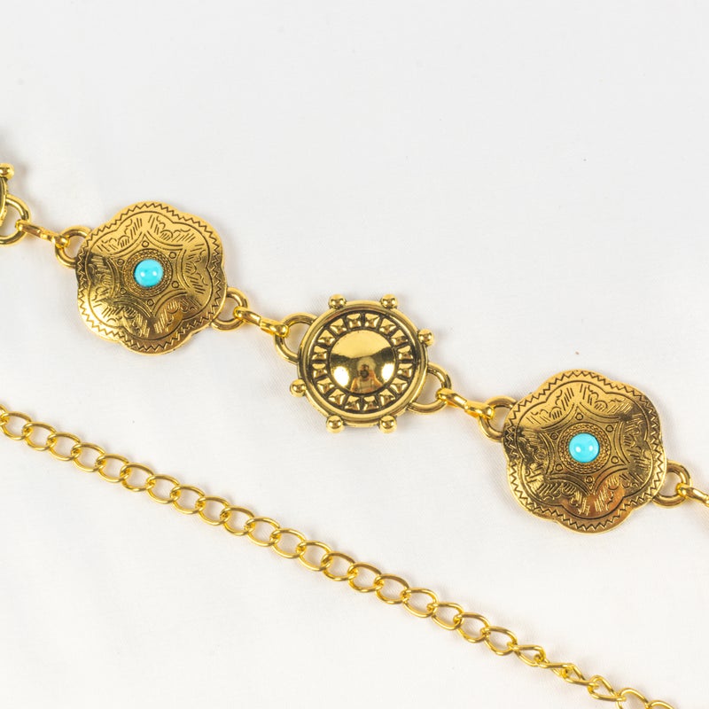 حزام وسط معدن حريمي ذهبي مرصعة بحجر فيروزي - Image 3