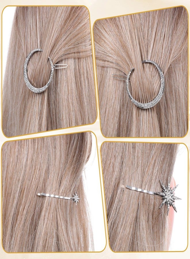 squishy 6 Pcs Hair Accessories for Women Wedding, Hair Jewellery for Women, Star and Moon Hair Clips with Crystal Stones, Traditional Dance accessory for Brides and Special Occasions - Image 5