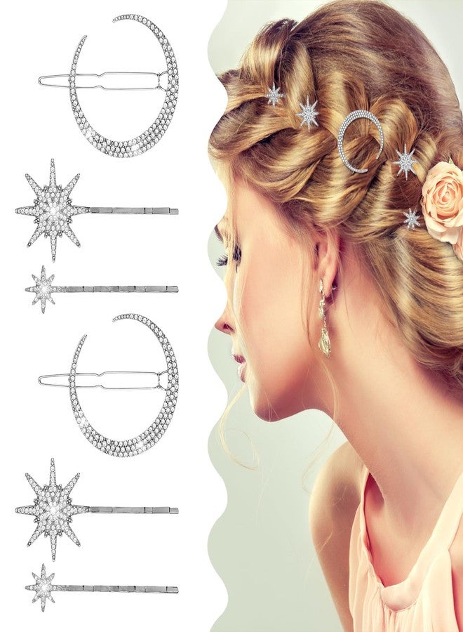 squishy 6 Pcs Hair Accessories for Women Wedding, Hair Jewellery for Women, Star and Moon Hair Clips with Crystal Stones, Traditional Dance accessory for Brides and Special Occasions - Image 1