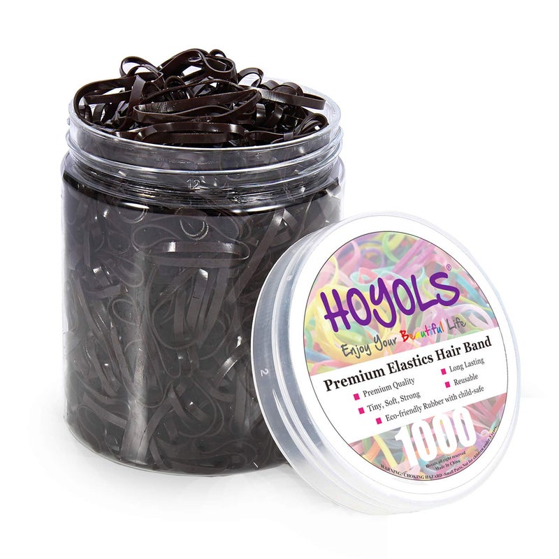 HOYOLS Hoyols Small Hair Elastics Brown Premium Plastic Girls Hair Ties Strong Flexible Rubber Bands Tiny Mini Polybands for Women Kids Baby Bulk 1000 Count TPR Dark Brown 