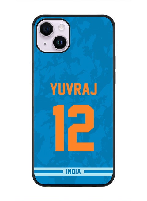 Rugged Black Edge Case iPhone 14, Slim fit Soft Case Flexible Rubber Edges Thin Cover - Player Name - Yuvraj Singh, Jersey Number- 12