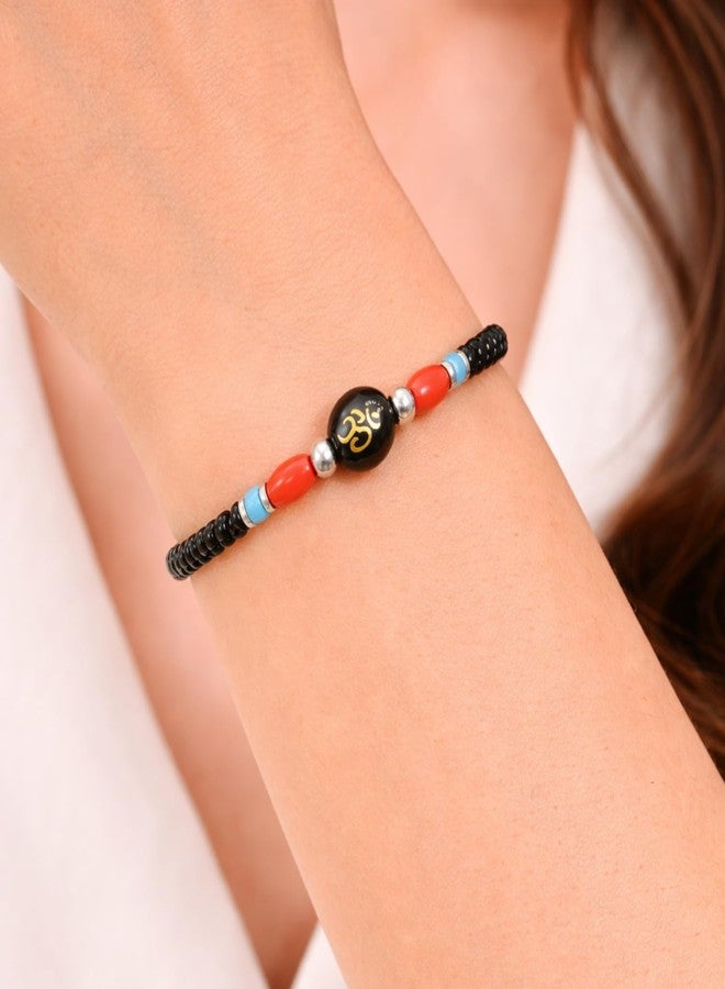 DARSHRAJ 925 Sterling Silver Om Bead Bracelet for Unisex | Black Bead Nazariya | Handmade Thread Armlet | Adjustable Spiritual Charm Wristband | Lucky Protection Bracelet for Men | Women | Boys | Girls - Image 4