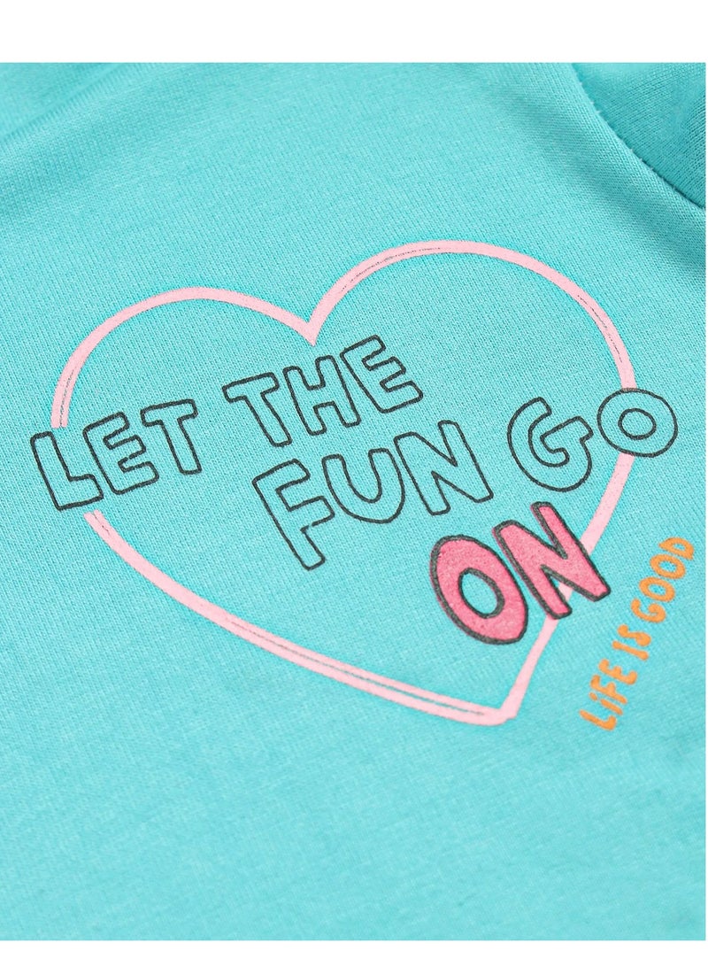 Bonfino Bonfino 100% Cotton French Terry Full Sleeves Drop Shoulder Sweatshirt with Heart & Text Print - Blue - Image 4