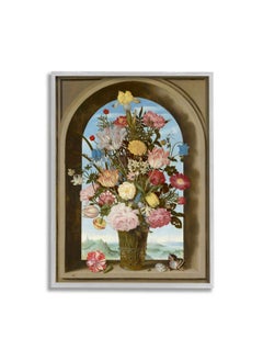 Stupell Industries Stupell Industries Vintage Floral Bouquet Brown Gothic Window Arch Ziwei Li Grey Framed Wall Art, 11 x 14  - Image 1