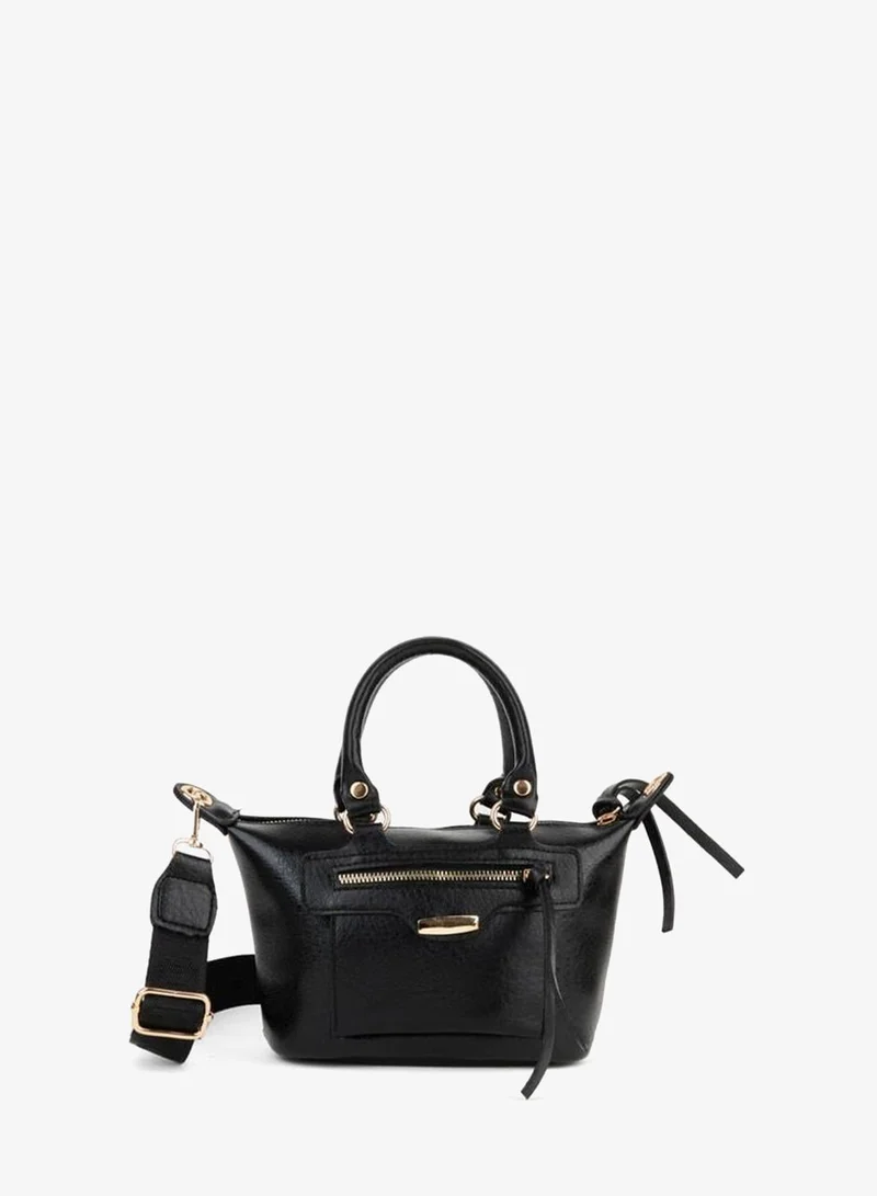 Women's Lupin Black Lined Column Strap Zip Closure Hand, Arm, and Shoulder Bag.