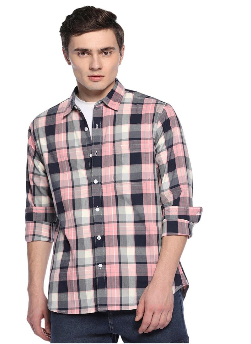 Pink Slim Fit Checks Shirt for Men - Cotton, Full Sleeves, Spread Collar, Casual - pzsku/ZE764C07CB887FBD4A877Z/45/_/1728474509/4a7c0426-8204-4b80-9bc8-cad701f94400