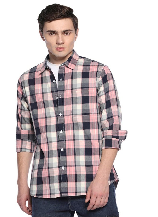 Pink Slim Fit Checks Shirt for Men - Cotton, Full Sleeves, Spread Collar, Casual - pzsku/ZE764C07CB887FBD4A877Z/45/_/1728474564/2709339c-a6e6-4409-9f22-216cea87c3dc