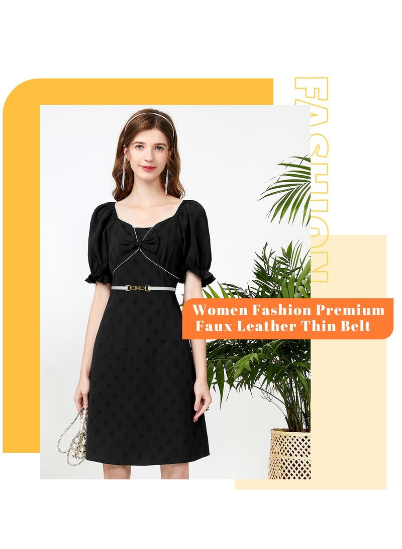 Excefore 3 Pack Leather Skinny Women Belt Adjustable Thin Waist Belts with Alloy Buckle for Blouse Dresses - Image 5