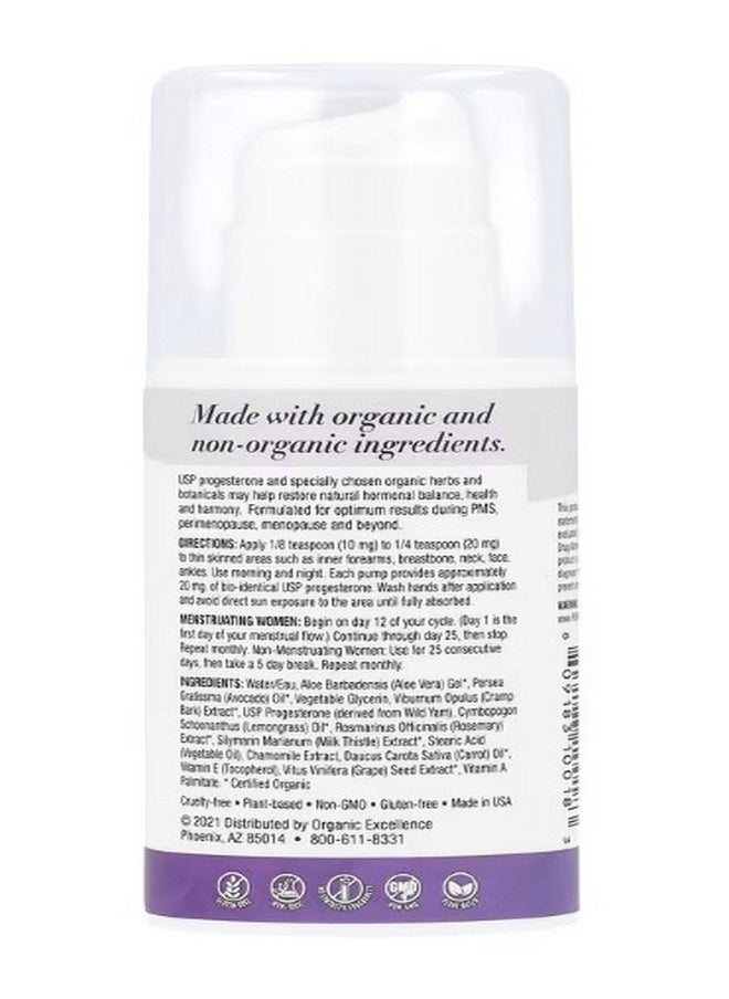 Organic Excellence - Feminine Balance Therapy Bio Identical USP Progesterone Cream 3.3 fl oz 100 g - Image 1