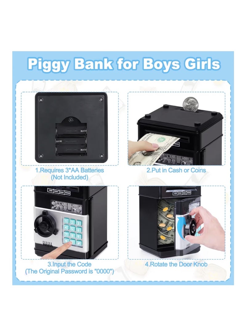 Refasy Kids Toys for Boys Girls Age 3-5,Electronic Piggy Banks for Kids Money Savings Box Toys Mini ATM Coin Bank for Children Best Birthday Xmas Gifts Cash Coin Can for Kid 8-12 Year Old Black - Image 4