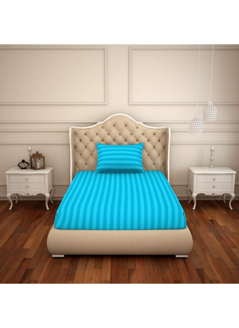 SPACES Spaces Skyrise Turq Blue 210 Tc Cotton Single Bed Sheet with Pillow Cover  - Image 2