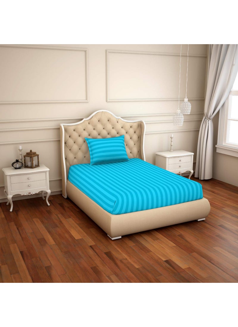 SPACES Spaces Skyrise Turq Blue 210 Tc Cotton Single Bed Sheet with Pillow Cover  - Image 1
