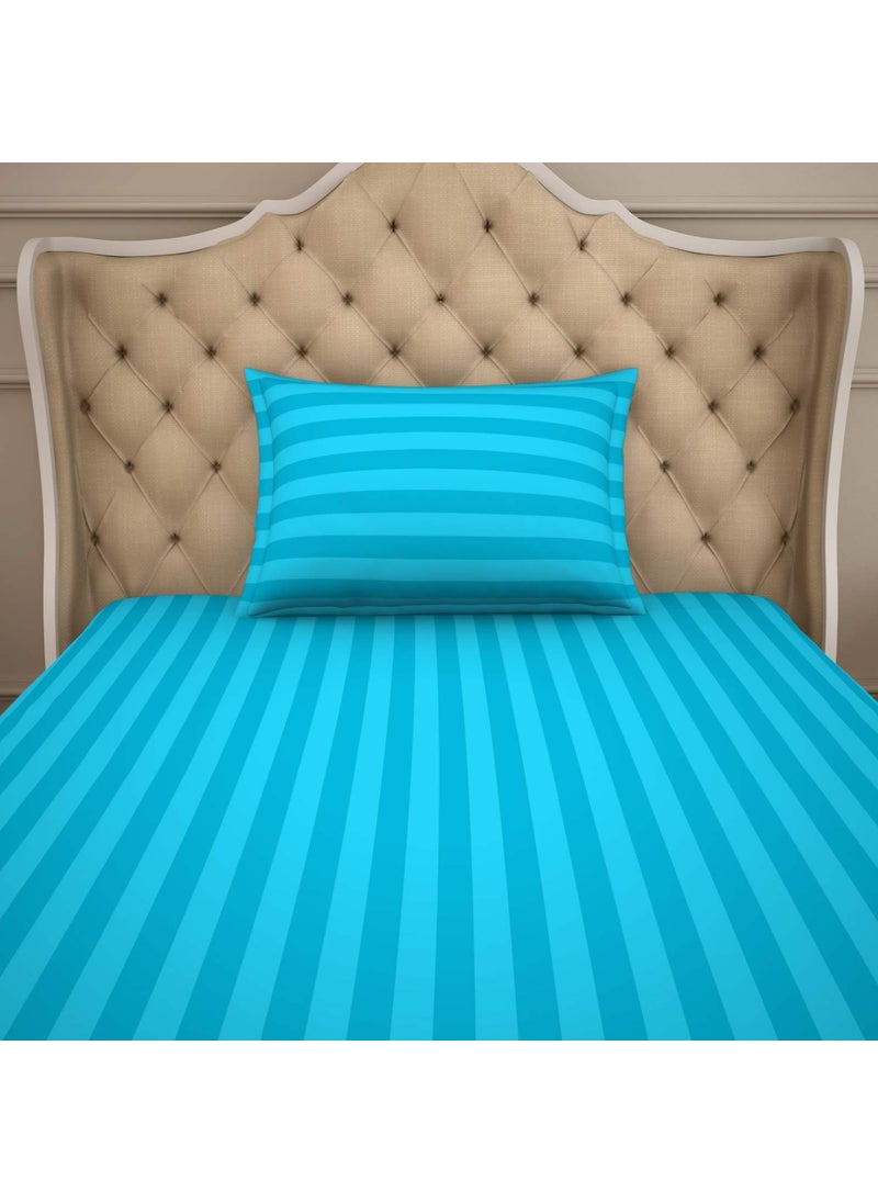 SPACES Spaces Skyrise Turq Blue 210 Tc Cotton Single Bed Sheet with Pillow Cover  - Image 3
