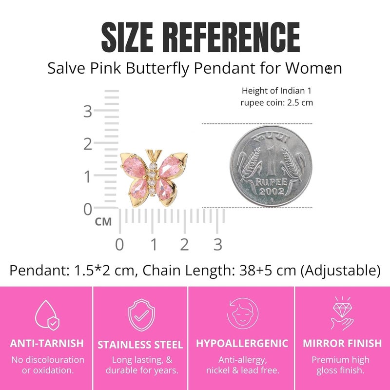 Salve Stainless Steel Coquette Pink Butterfly Pendant Necklace for Women | Fashion Jewellery for Women Adjustable Gold Necklace for Girls | Gift for Girlfriend Aesthetic Accessories for Girls Locket - Image 5