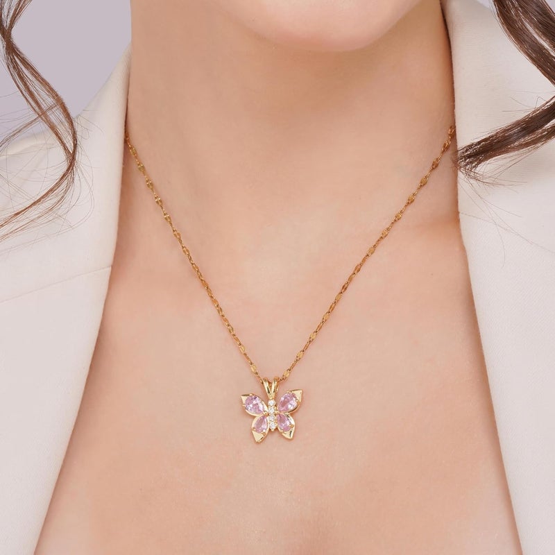 Salve Stainless Steel Coquette Pink Butterfly Pendant Necklace for Women | Fashion Jewellery for Women Adjustable Gold Necklace for Girls | Gift for Girlfriend Aesthetic Accessories for Girls Locket - Image 3