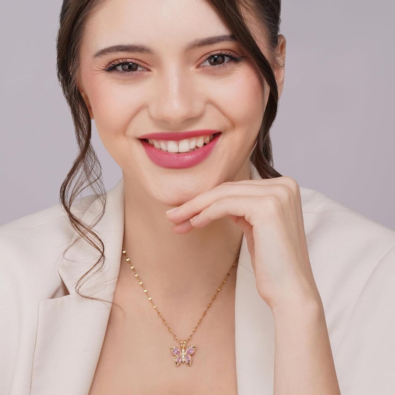 Salve Stainless Steel Coquette Pink Butterfly Pendant Necklace for Women | Fashion Jewellery for Women Adjustable Gold Necklace for Girls | Gift for Girlfriend Aesthetic Accessories for Girls Locket - Image 4