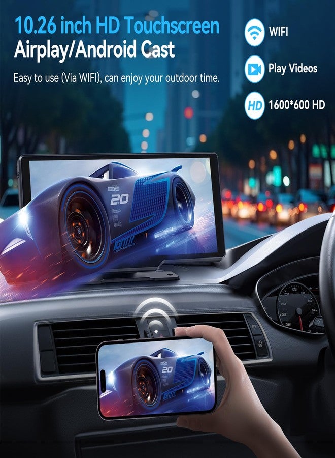Carpeer Portable Carplay Screen for Car, 10" Wireless Carplay & Android Auto Car Play Touchscreen with 1080P Backup Camera,GPS Navigation,Voice Control,5.0 Bluetooth (10inch) - Image 3