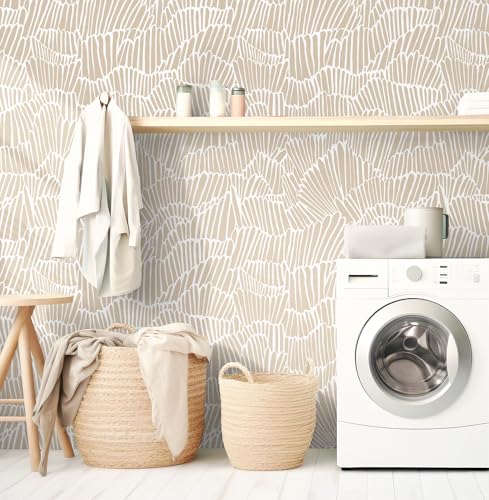 Guvana Beige Peel and Stick Wallpaper Boho Beige and White Contact Paper Modern Striped Self Adhesive Waterproof Wall Paper for Bathroom Bedroom Decor Removable Temporary Rv Wallpaper Roll173787 - Image 3