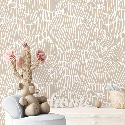 Guvana Beige Peel and Stick Wallpaper Boho Beige and White Contact Paper Modern Striped Self Adhesive Waterproof Wall Paper for Bathroom Bedroom Decor Removable Temporary Rv Wallpaper Roll173787 - Image 1