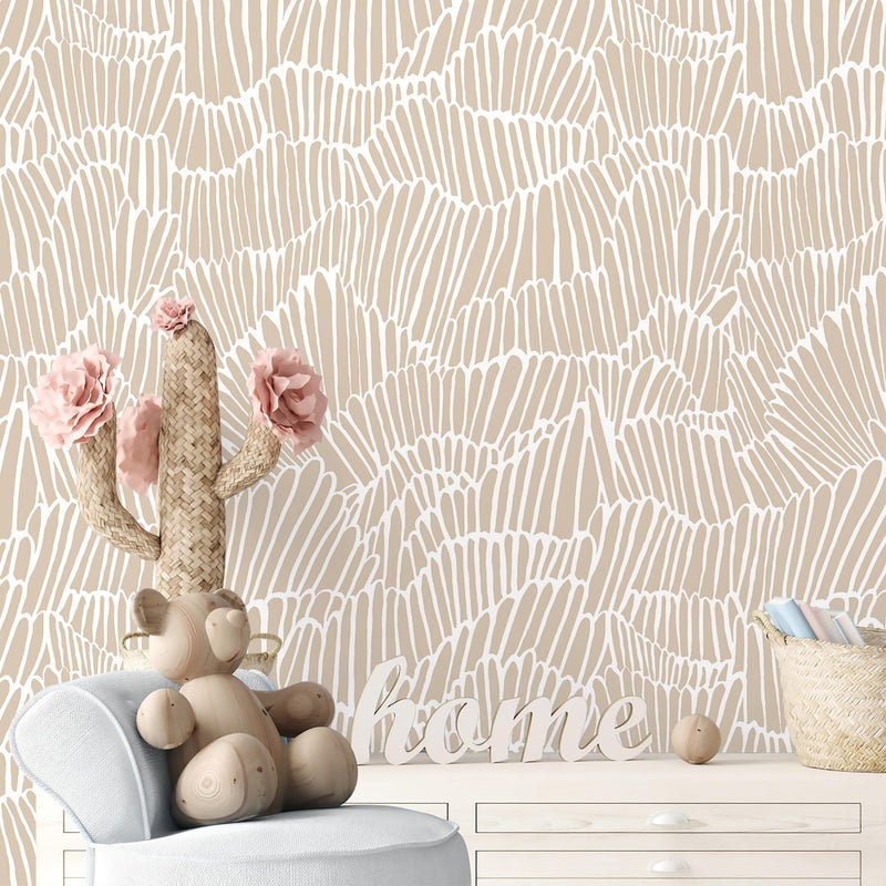 Guvana Beige Peel and Stick Wallpaper Boho Beige and White Contact Paper Modern Striped Self Adhesive Waterproof Wall Paper for Bathroom Bedroom Decor Removable Temporary Rv Wallpaper Roll173787 - Image 2