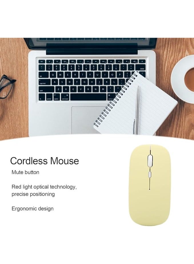 1600 DPI 3-Speed Optical Wireless Mouse, Bluetooth + 2.4G Dual-Mode Ultra-Slim Silent Ergonomic Mouse with USB Receiver & Type-C Adapter for Laptop/Computer/Tablet (Yellow) - Image 4