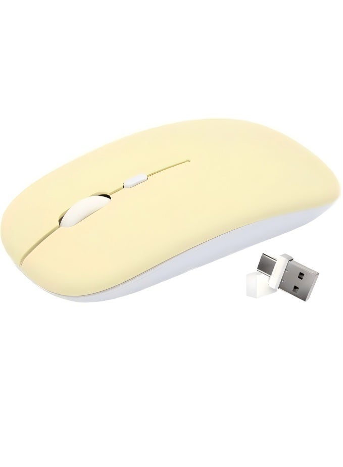 1600 DPI 3-Speed Optical Wireless Mouse, Bluetooth + 2.4G Dual-Mode Ultra-Slim Silent Ergonomic Mouse with USB Receiver & Type-C Adapter for Laptop/Computer/Tablet (Yellow) - Image 1