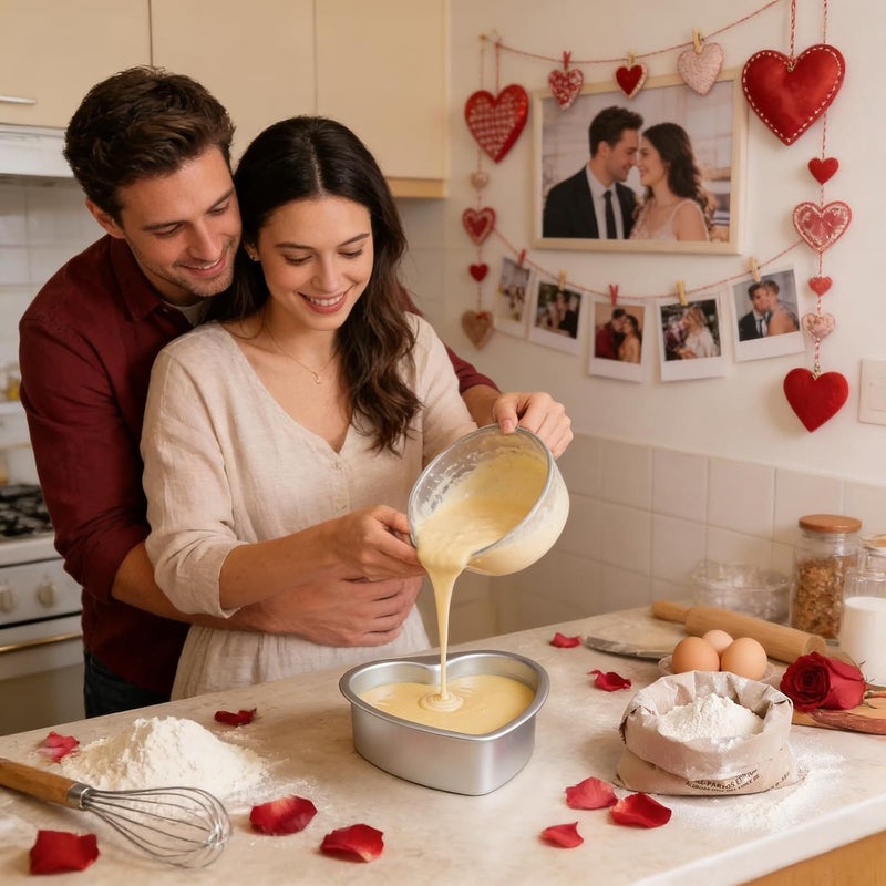 مجموعة من قالبين لكيك على شكل قلب بقاع قابل للإزالة مقاس 4 و 6 بوصة، مناسبة لعيد الحب والزفاف وعيد الميلاد والخبز والحلويات الرومانسية وأعمال المطبخ اليدوية. - Image 1