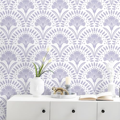 Vinjiasin Purple Floral Wallpaper Peel and Stick Wallpaper Modern Flower Contact Paper Purple/White Geometric Self Adhesive Removable Wall Paper for Bedroom Bathroom Accent Wall Vinyl Roll 17.3"x78.7" - Image 1
