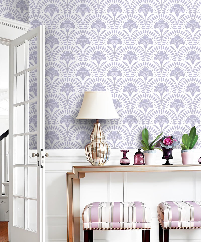 Vinjiasin Purple Floral Wallpaper Peel and Stick Wallpaper Modern Flower Contact Paper Purple/White Geometric Self Adhesive Removable Wall Paper for Bedroom Bathroom Accent Wall Vinyl Roll 17.3"x78.7" - Image 4