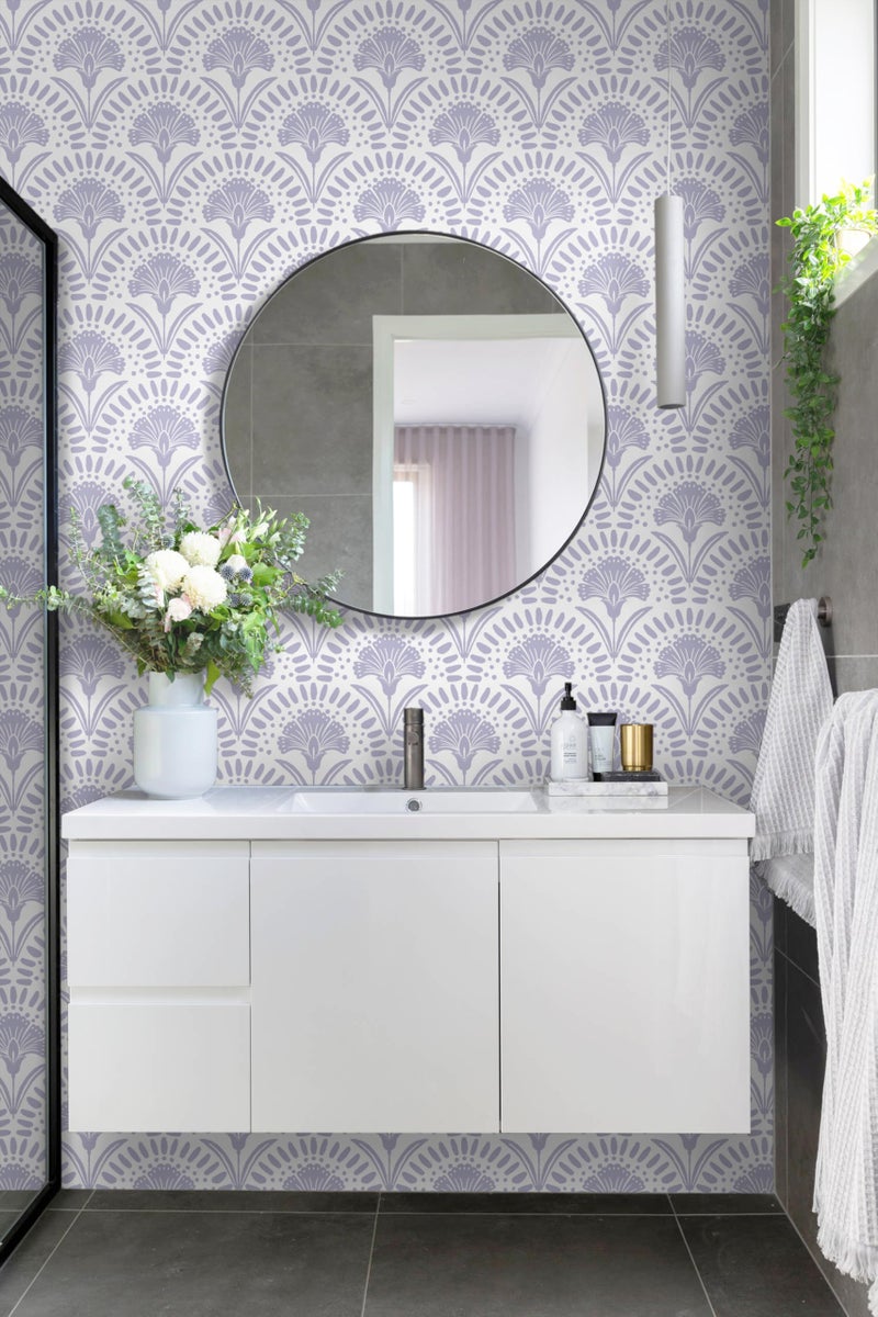 Vinjiasin Purple Floral Wallpaper Peel and Stick Wallpaper Modern Flower Contact Paper Purple/White Geometric Self Adhesive Removable Wall Paper for Bedroom Bathroom Accent Wall Vinyl Roll 17.3"x78.7" - Image 5