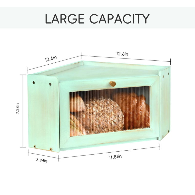 Ollieroo Vintage Coner Bread Box for Kitchen Countertop, Bamboo Bread Storage Container, Breadbox for Homemade Bread, Large Capacity Bread Bin(Green) - Image 3