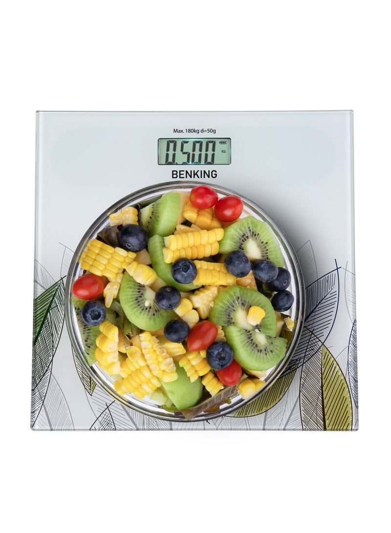 BENKING Digital Display Food Scale Weighs Up To 180 Kg LCD Display With Armoured Glass Rechargeable Battery - Image 1