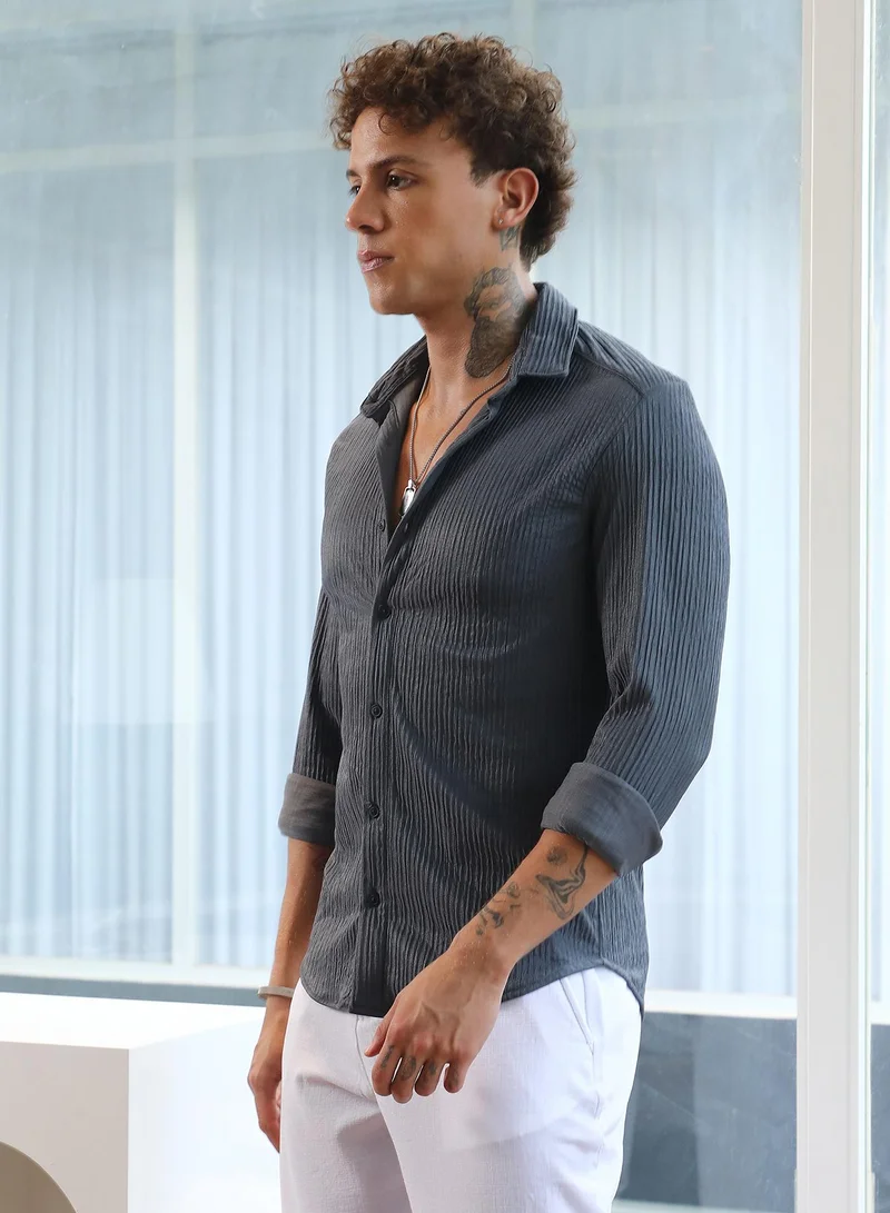 Campus Sutra Solid Creased Shirt