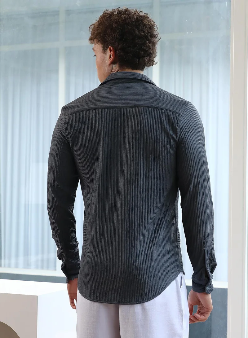 Campus Sutra Solid Creased Shirt