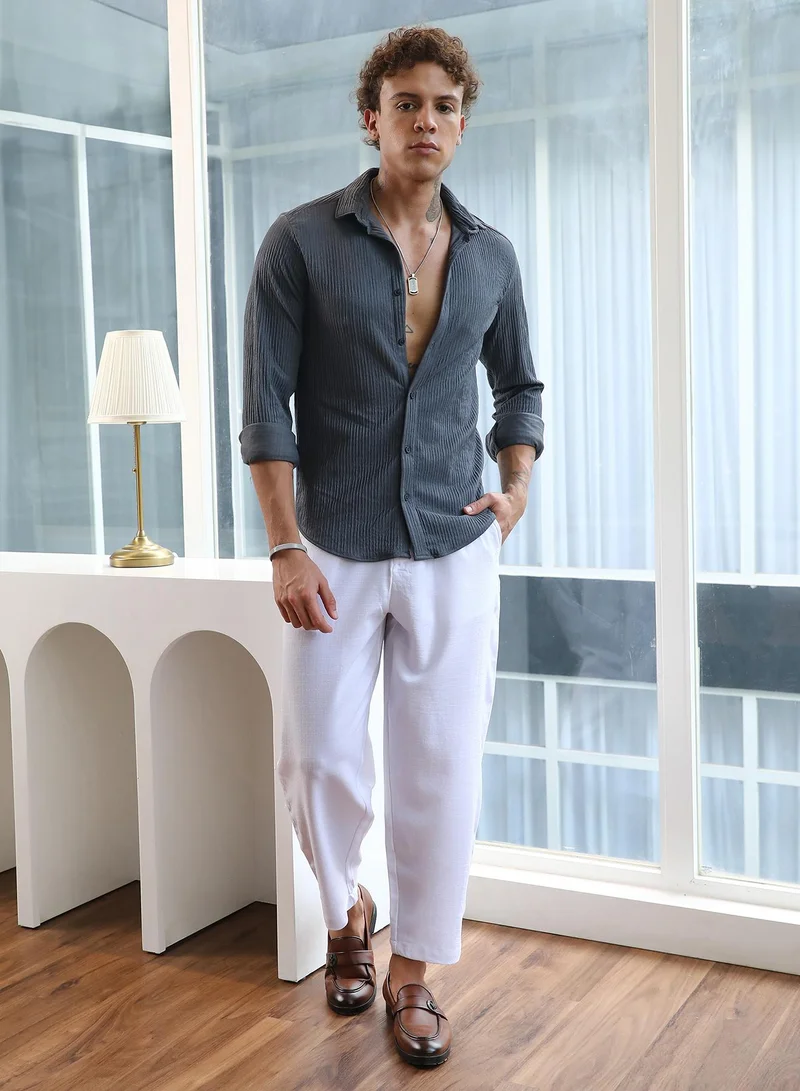 Campus Sutra Solid Creased Shirt