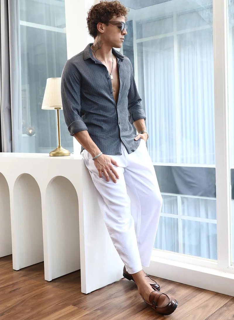 Campus Sutra Solid Creased Shirt