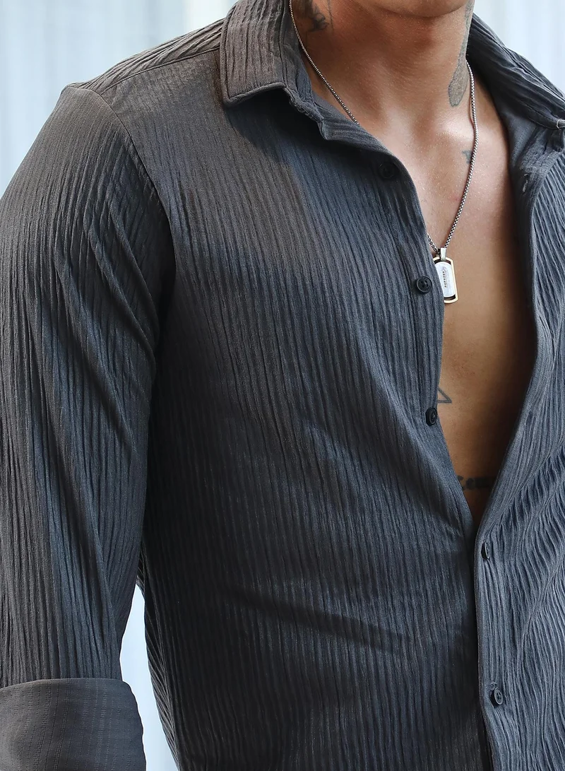 Campus Sutra Solid Creased Shirt