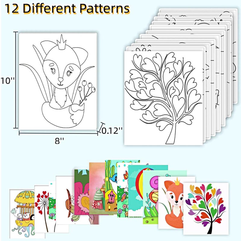 Aosemili 12PCS Predrawn Painting Canvas for Kids Pre Drawn Canvas to Paint for Kids- 10x8in Large Predrawn Painting Bulk Art Canvases with Disgn Picture to Paint Christmas Valentines Party Favor Exchange Gift - Image 4